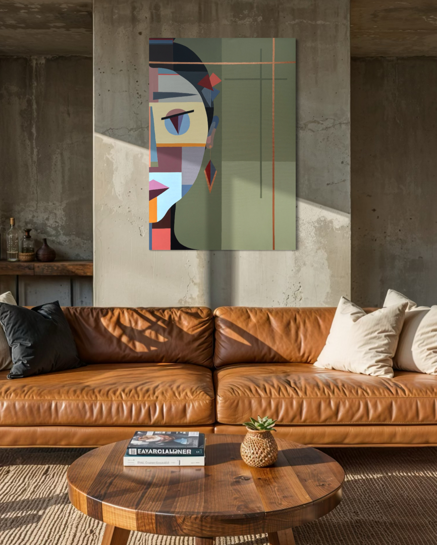 Tűnődő, 90x130 cm, geometriai, modernművészet 2